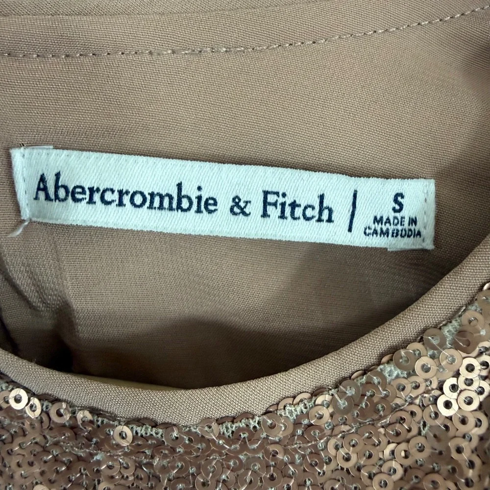 Abercrombie & Fitch Sequin Puff Sleeve Top Small Rose Gold Holiday Party Glam